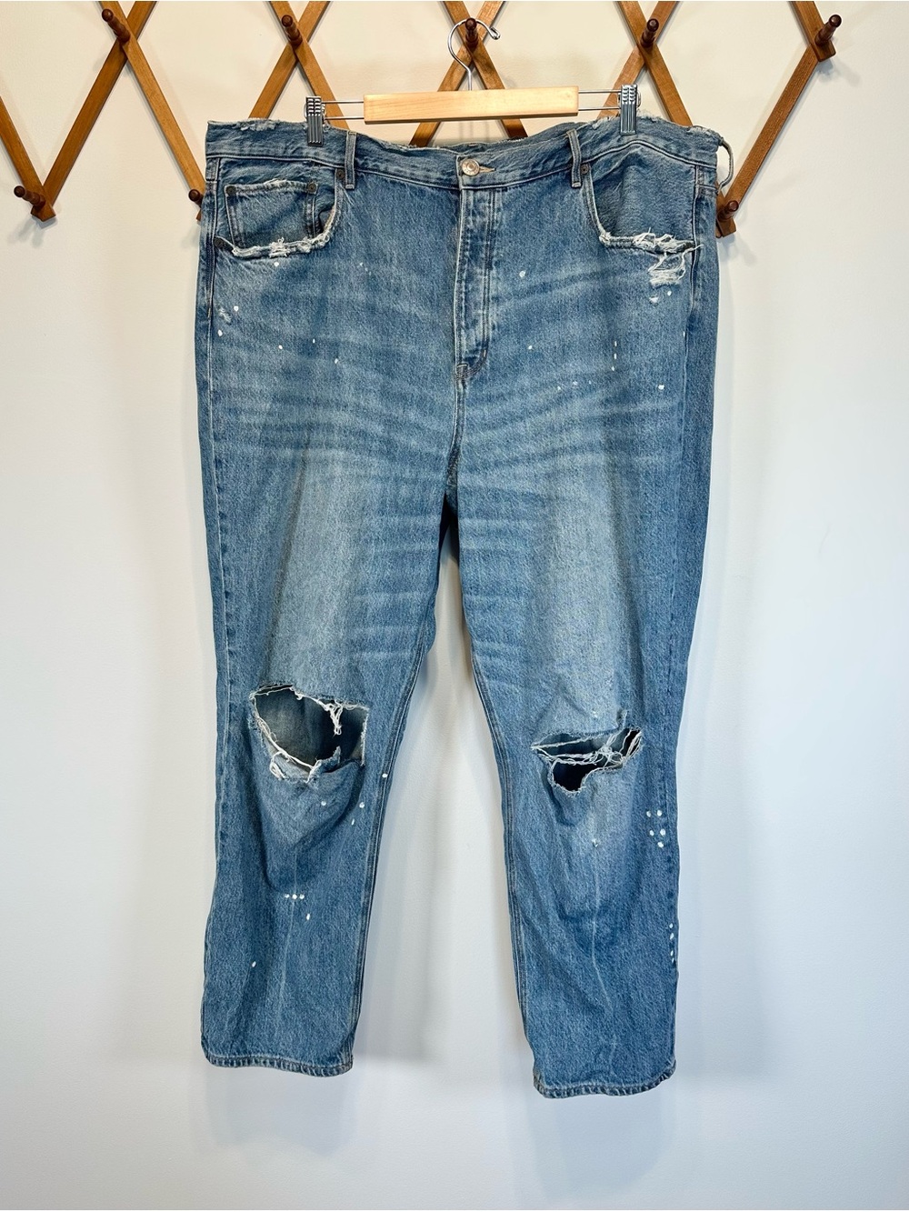 American Eagle 90s Boyfriend Jeans Distressed Indigo Spatter 22 Plus